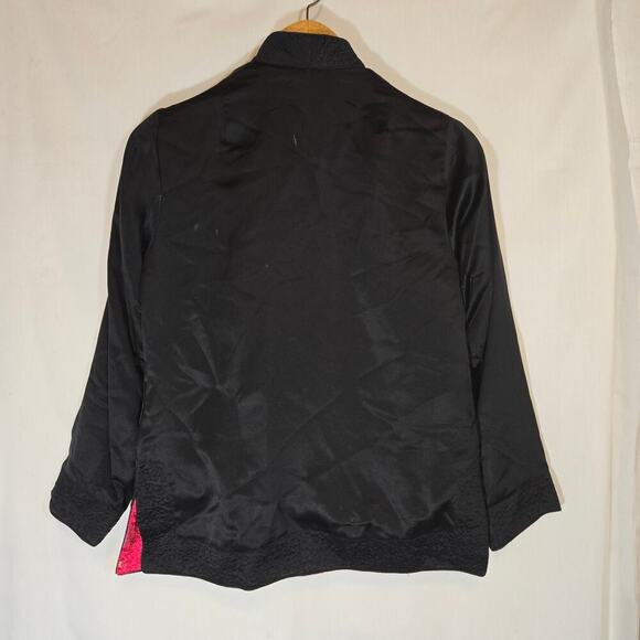 Peony Brand Asian Shanhai China Silk Reversible Black Floral Jacket Small - Picture 5 of 7